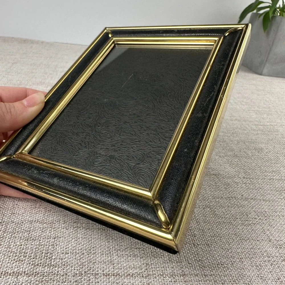 Vintage Brass Picture Frames Set of 2 4x6 Gold Black Korea Hollywood Regency